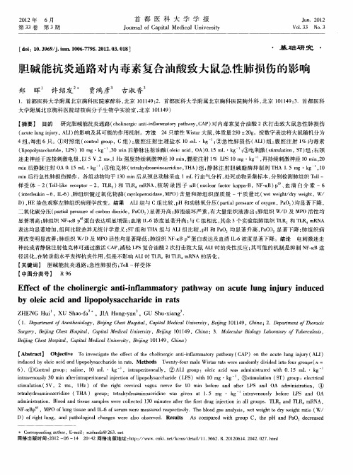 胆碱能抗炎通路对内毒素复合油酸致大鼠急性肺损伤的影响