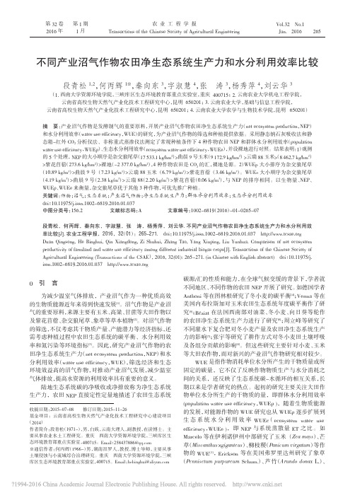 不同产业沼气作物农田净生态系统生产力和水分利用效率比较