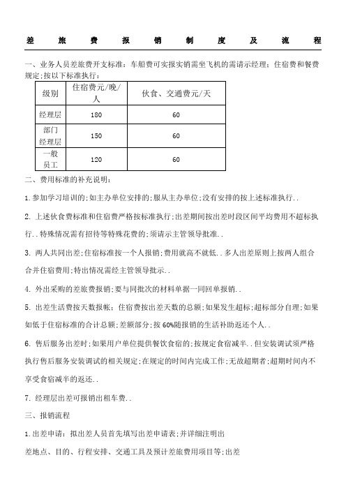 差旅费报销制度及流程