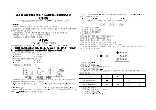 务川自治县民族中学2013化学期末考试试题