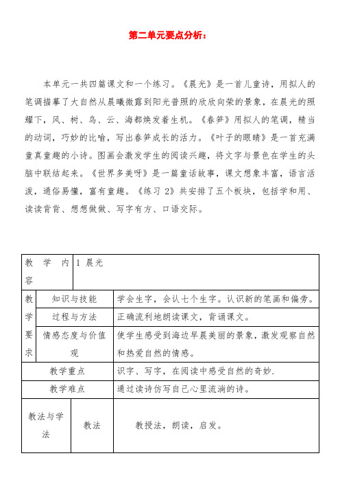 新版苏教版一年级语文下册第二学期 第二单元教案教学设计