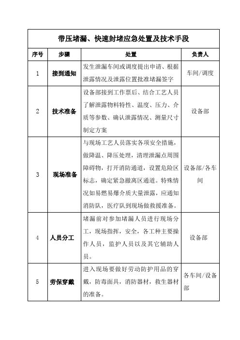 带压堵漏、快速封堵技术手段