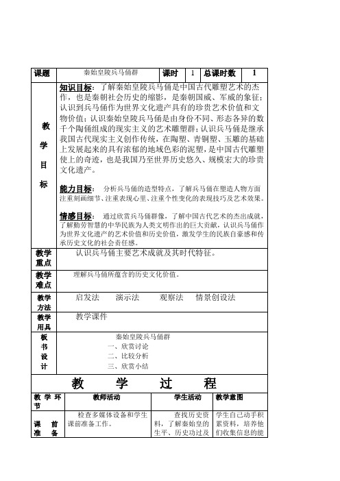 初中美术九年级《秦始皇陵兵马俑群》表格式教案2套