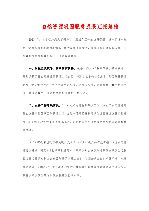 自然资源巩固脱贫成果汇报总结