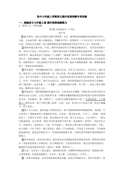 初中七年级上学期语文课外阅读理解专项训练