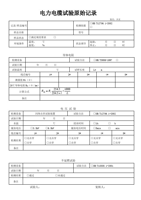 电力电缆试验原始记录