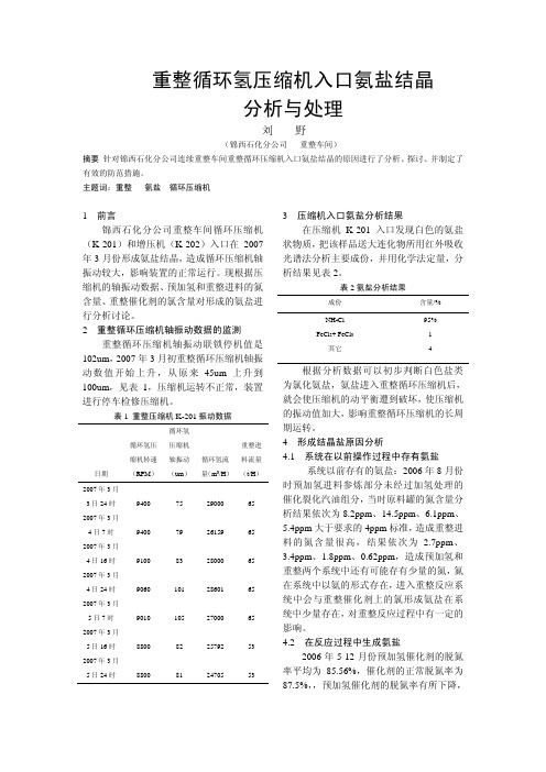 重整循环氢压缩机入口胺盐结晶分析与处理-锦西石化刘野