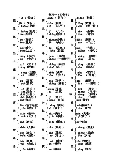 人教版三年级上册多音字组词及答案