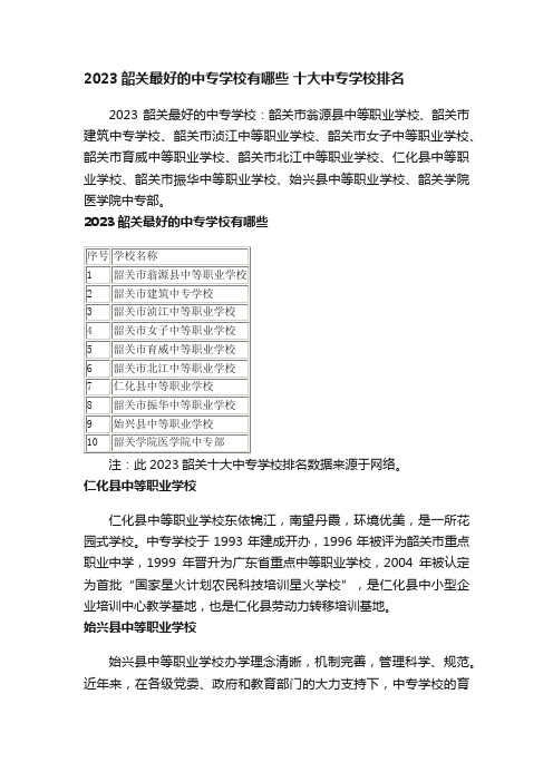 2023韶关最好的中专学校有哪些十大中专学校排名