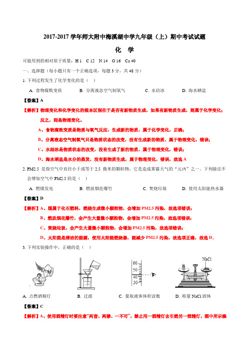 2016-2017学年师大附中梅溪湖中学九年级(上)化学期中考试试题(解析版)