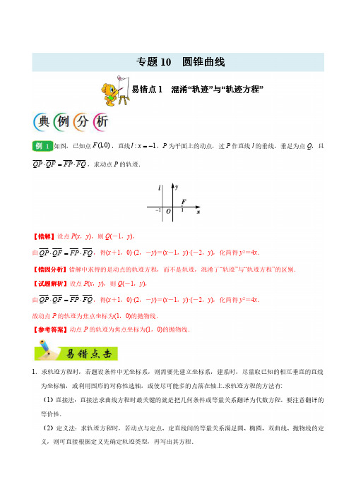 2020年高考数学(理)之纠错笔记专题10 圆锥曲线