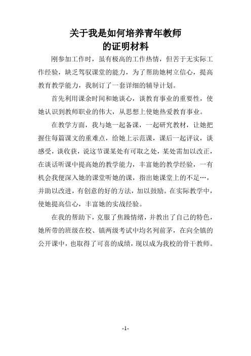 关于我是如何培养青年教师的证明材料