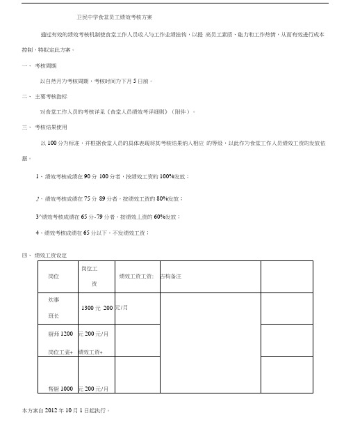 食堂员工绩效考核方案与考评细则