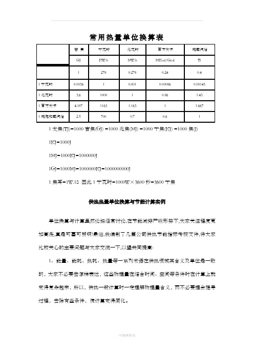 常用热量单位换算表