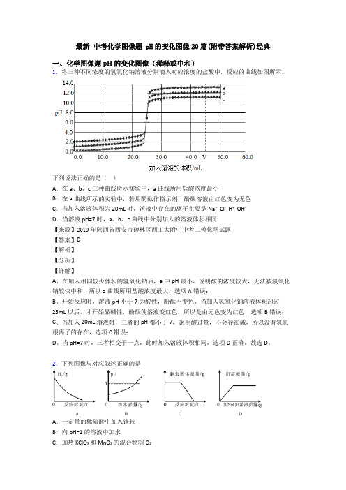 最新 中考化学图像题 pH的变化图像20篇(附带答案解析)经典