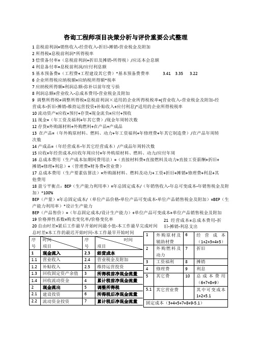 咨询工程师项目决策分析与评价重要公式整理