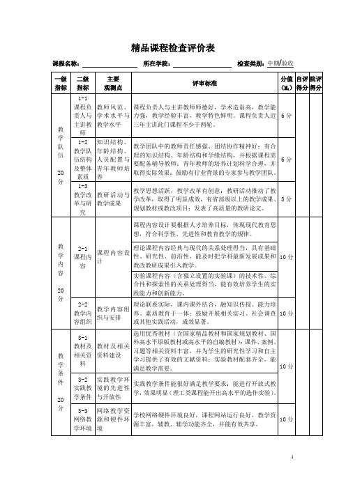 10. 精品课程检查评价表