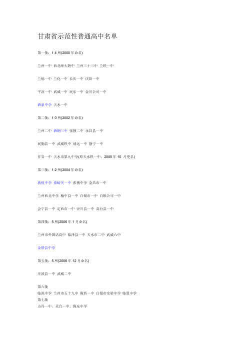 甘肃省示范性普通高中名单