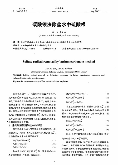 化工现代氯碱生产技术资料碳酸钡法除盐水中的硫酸根离子