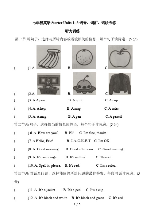 人教七年级英语上册Starter Units 1-3语音、词汇、语法专练(Word版含答案)