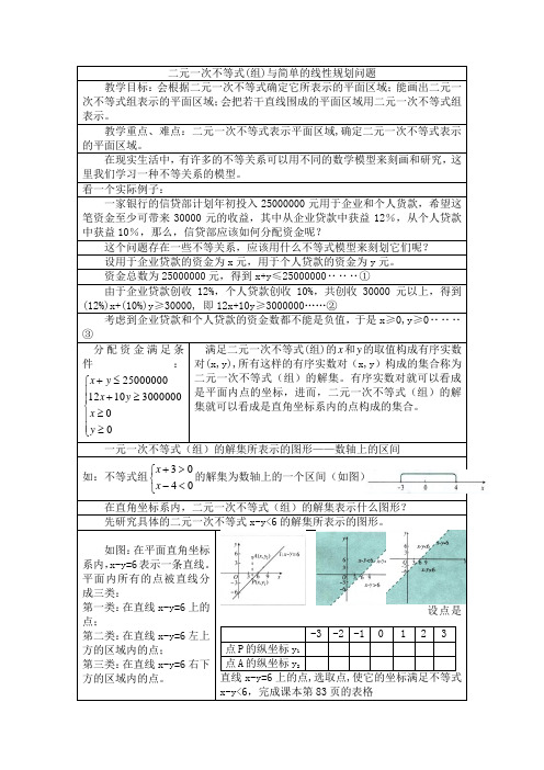 新人教A版必修五3.3《二元一次不等式(组)与简单的线性规划问题》word教案