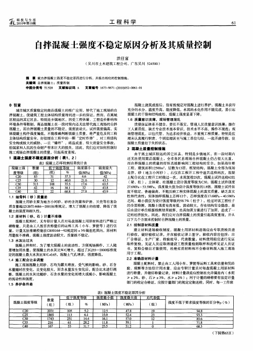 自拌混凝土强度不稳定原因分析及其质量控制