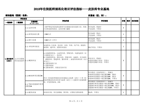 最新 住院医师规范化培训评估指标皮肤科专业基地