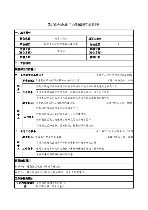 勘探所地质工程师职位说明书