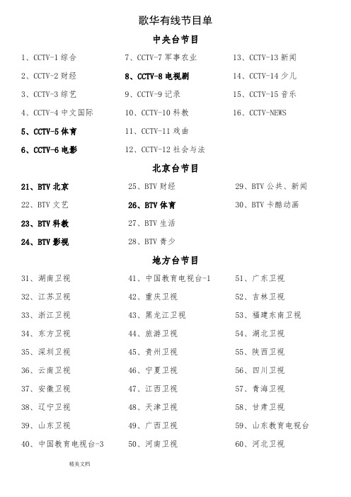 北京地区歌华有线节目单