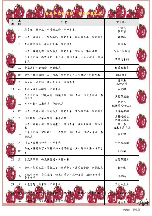 莱恩幼儿园餐点表6月 - 莱恩学习教育馆