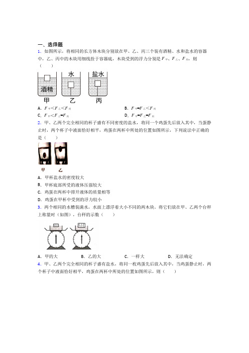 (易错题)初中物理八年级下册第十章《浮力》检测(答案解析)