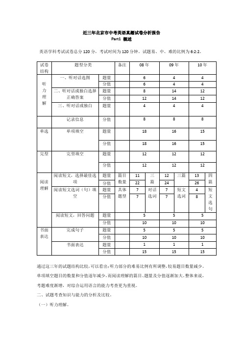 北京中考英语三年真题分析