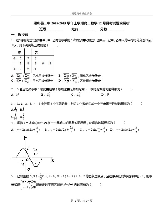 梁山县二中2018-2019学年上学期高二数学12月月考试题含解析