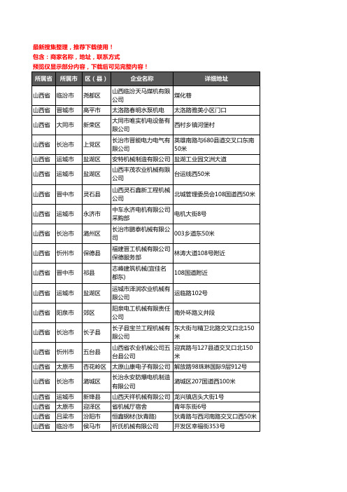 新版山西省机械机电企业公司商家户名录单联系方式地址大全666家