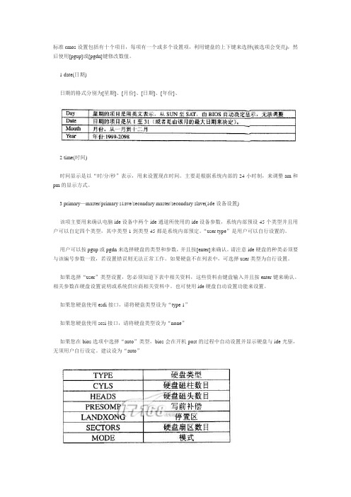 标准cmos设置包括有十个项目