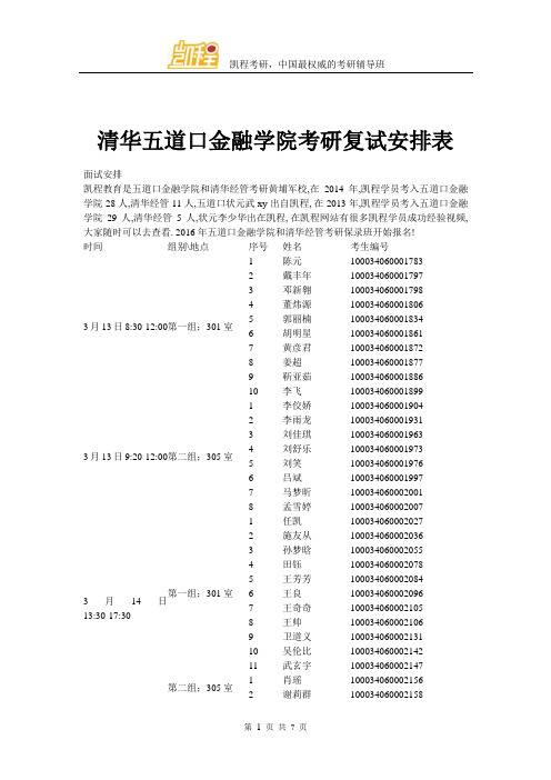 清华大学五道口金融学院考研复试安排表