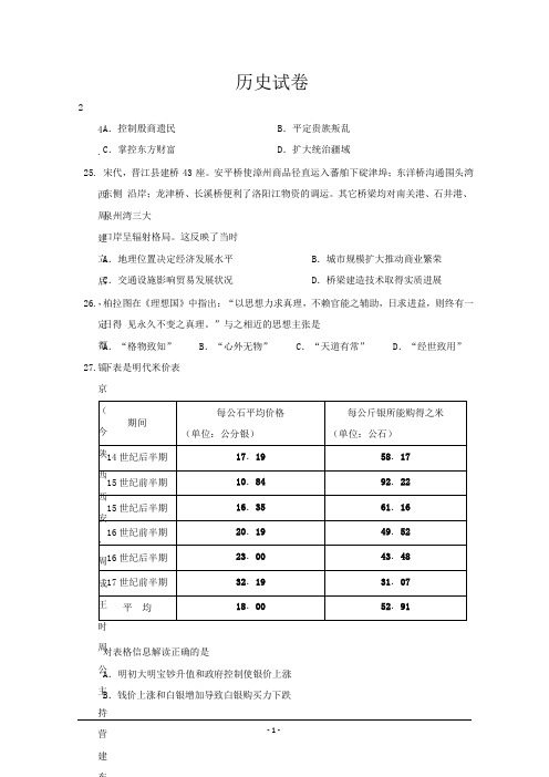 河北省衡水中学2018届高三下学期第4周周考文综之历史---精校Word版含答案