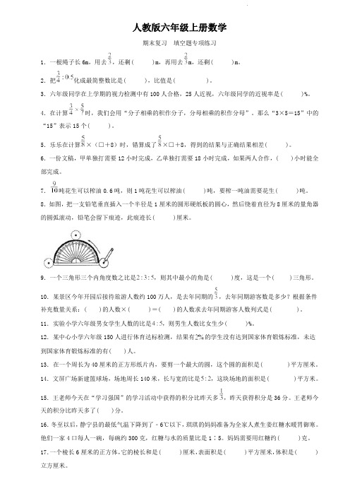 人教版六年级上册数学   期末复习  填空题专项训练