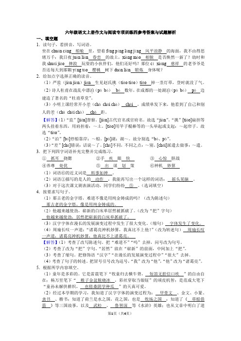 六年级语文上册作文与阅读专项训练四参考答案与试题解析