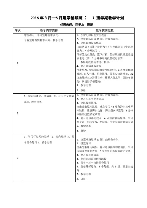 (完整版)(篮球)班教学计划安排表