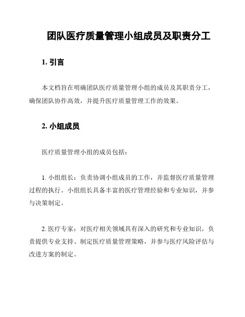 团队医疗质量管理小组成员及职责分工