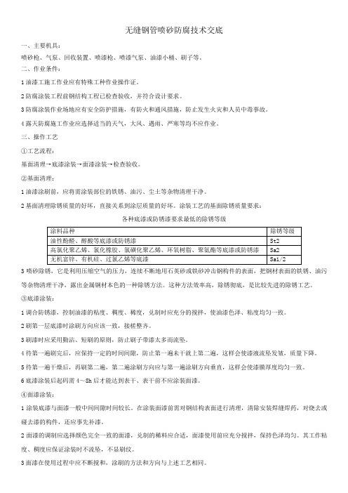 无缝钢管喷砂防腐技术交底