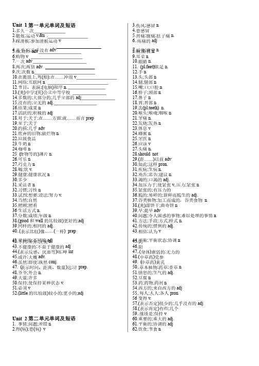 八年级英语上册单词表（默写用_汉语）