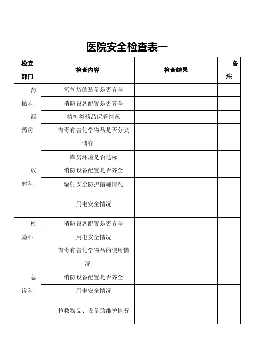 医院安全生产检查表一