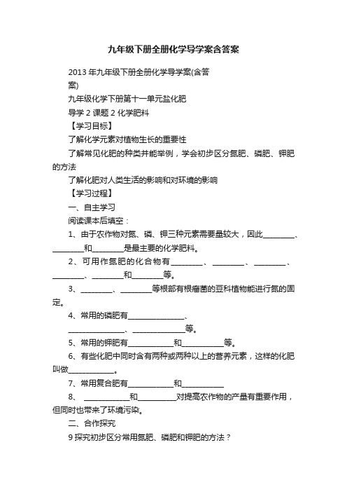 九年级下册全册化学导学案含答案