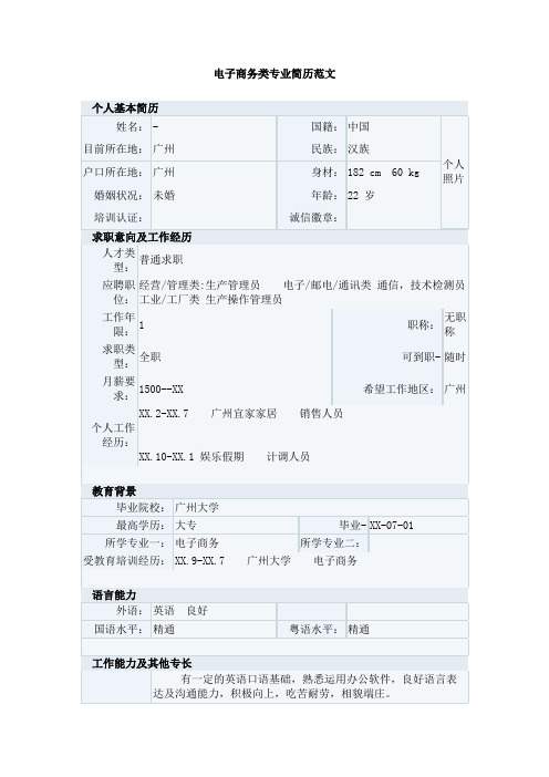 电子商务类专业简历范文