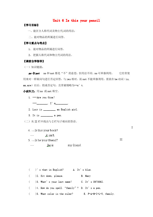 六年级英语上册Unit6IsthisyourpencilPeriod3SectionA3a3c导学案