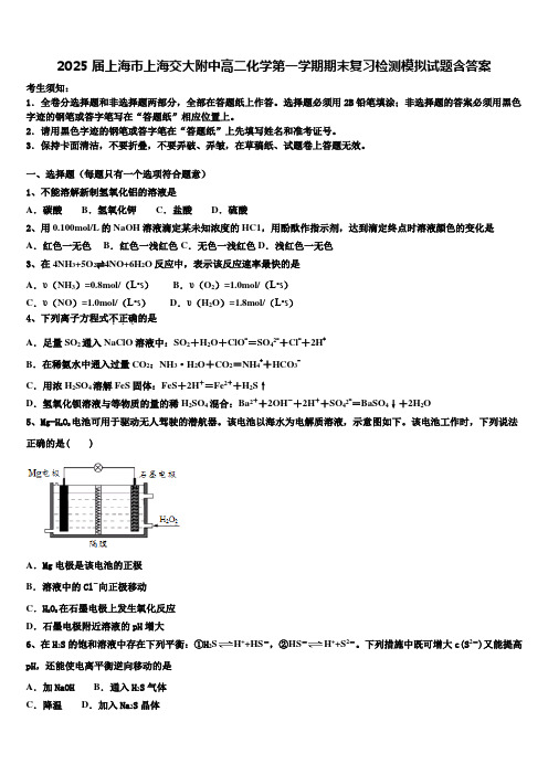 2025届上海市上海交大附中高二化学第一学期期末复习检测模拟试题含答案