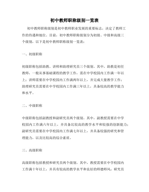 初中教师职称级别一览表