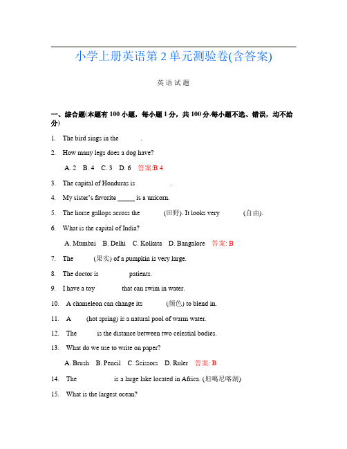 小学上册K卷英语第2单元测验卷(含答案)